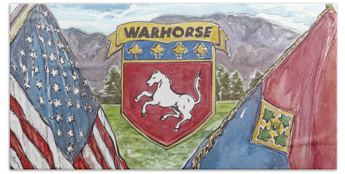 Warhorse Hand Towel featuring the painting Homage to 2-4 by Julie Davis