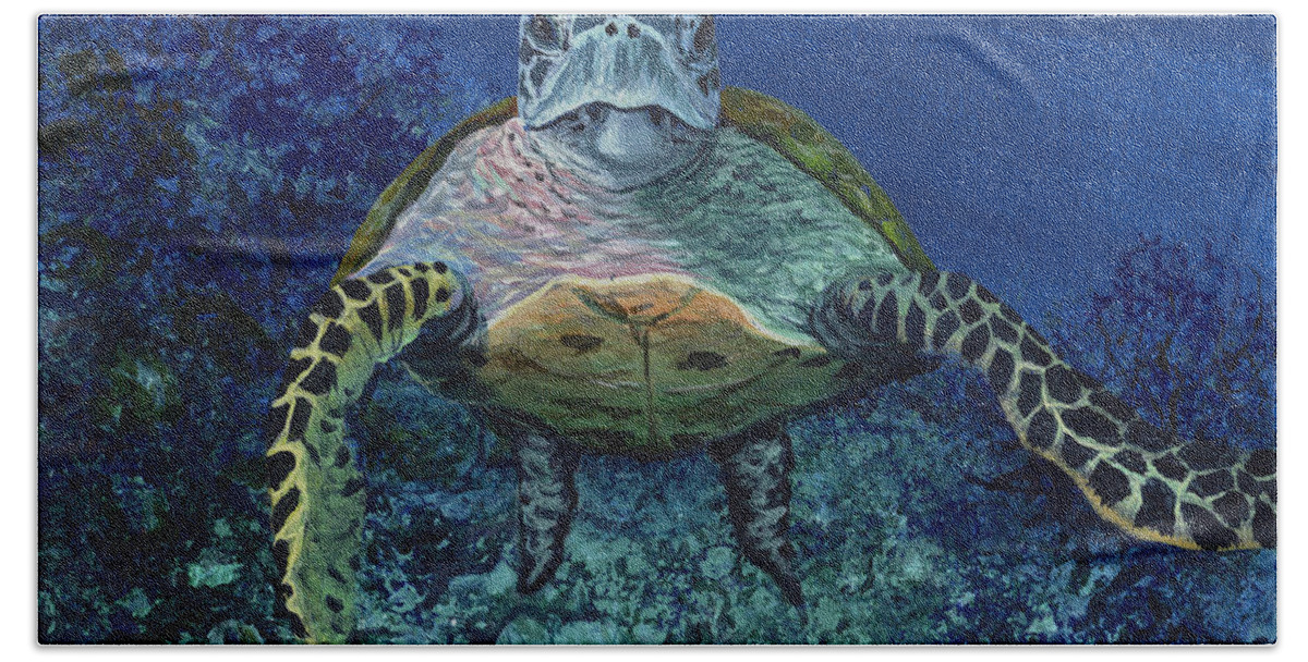 Hawaiian Green Sea Turtle Hand Towel featuring the painting Home Of The Honu by Darice Machel McGuire