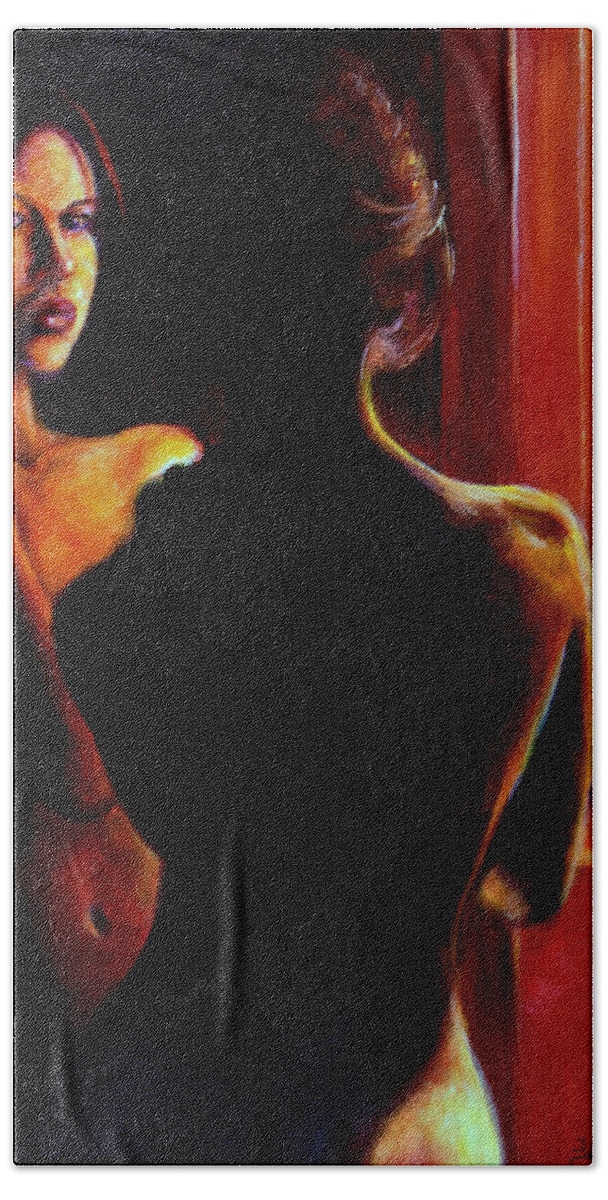 Nude Hand Towel featuring the painting Honestly by Jason Reinhardt