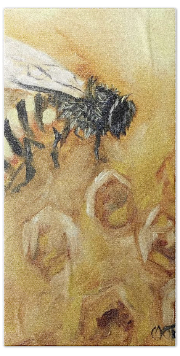 Bee Hand Towel featuring the painting Honey Bee by Melissa Torres