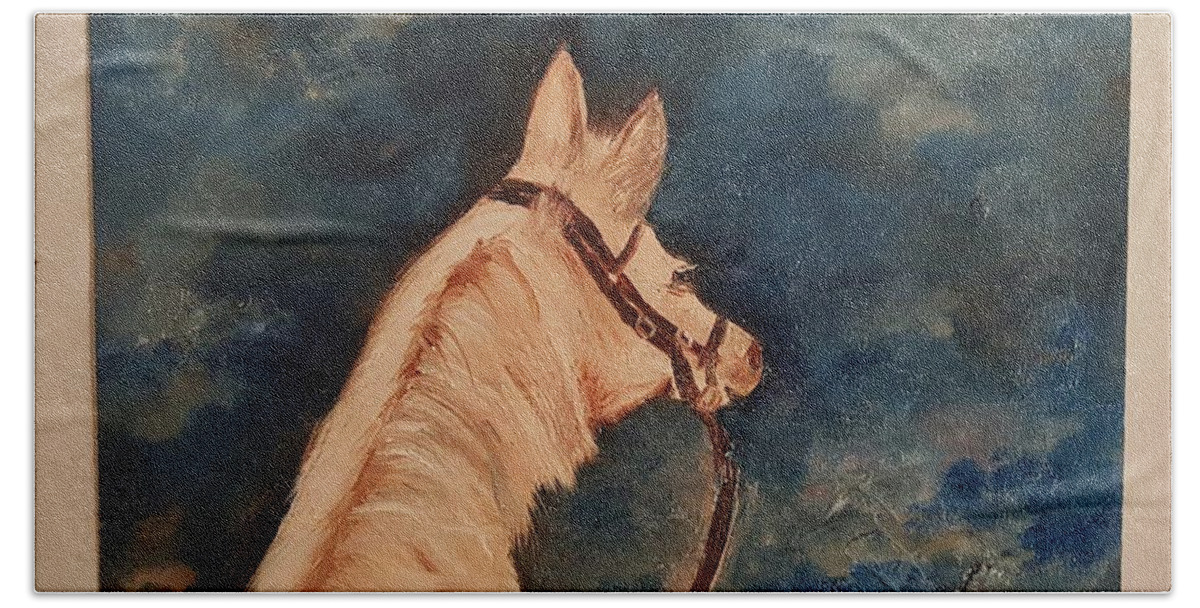 Palomino Hand Towel featuring the painting Honey Palomino Horse 28 by Cheryl Nancy Ann Gordon