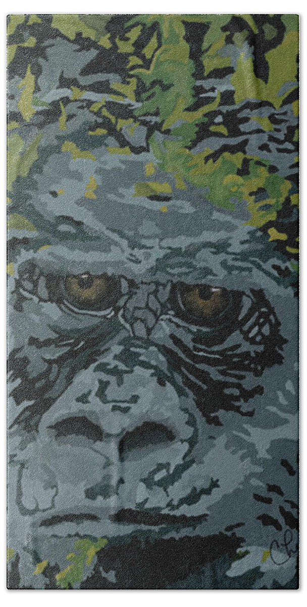 Gorilla Hand Towel featuring the painting Hooah by Cheryl Bowman