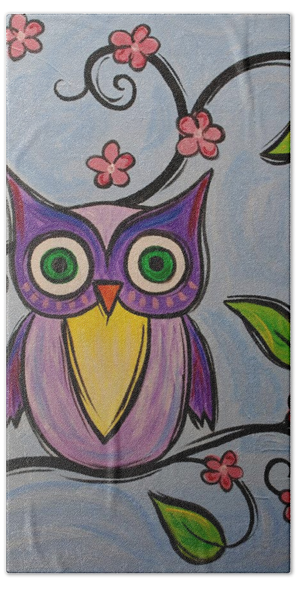 Owl Bird Hand Towel featuring the painting Hootie by Emily Page