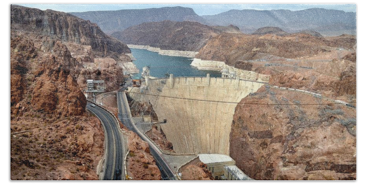 Hoover Dam Hand Towel featuring the photograph Hoover Dam by Maria Jansson