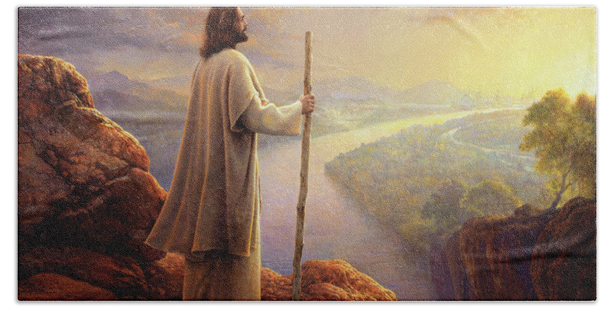 Jesus Bath Sheet featuring the painting Hope on the Horizon by Greg Olsen