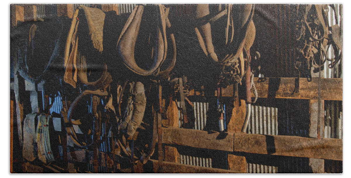 Barn Hand Towel featuring the photograph Horse Collars and Harness by Alana Thrower