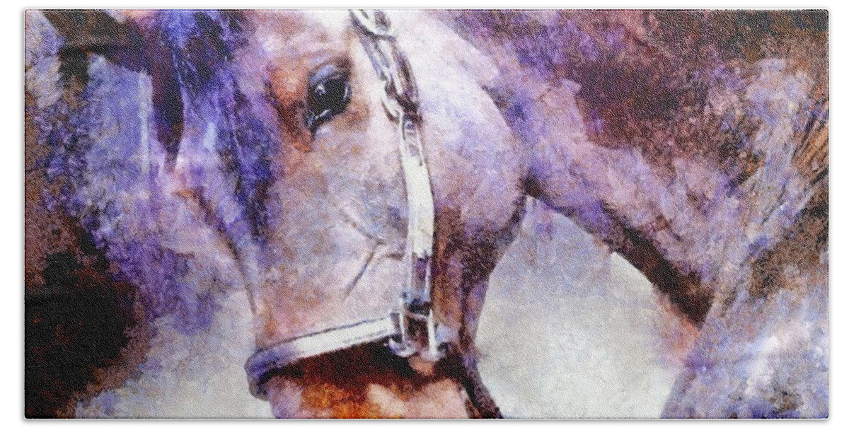 Horse Hand Towel featuring the painting Horse I will follow you by Janine Riley