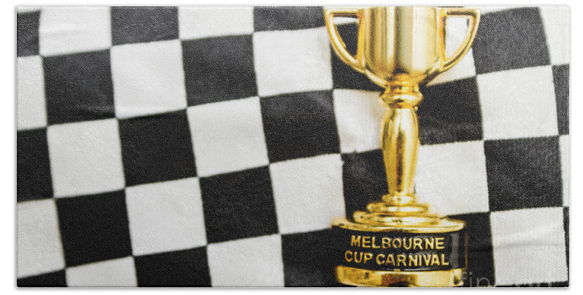 Great Bath Towel featuring the photograph Horse races trophy. Melbourne cup win by Jorgo Photography