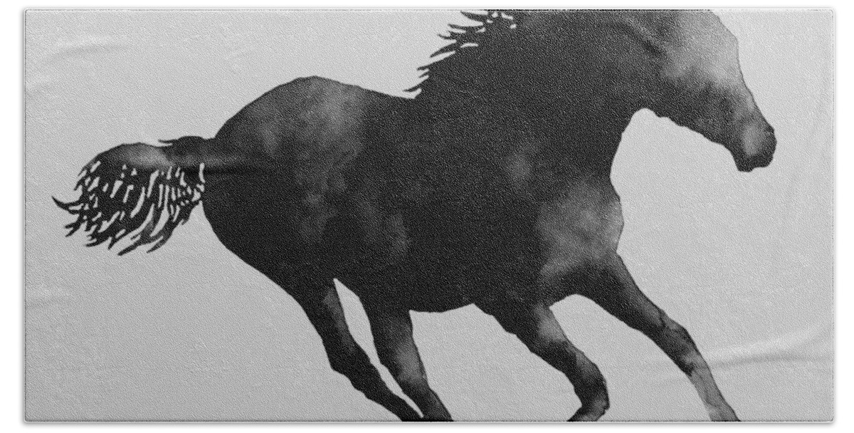 Horse Hand Towel featuring the painting Horse Running in Black and White by Hailey E Herrera