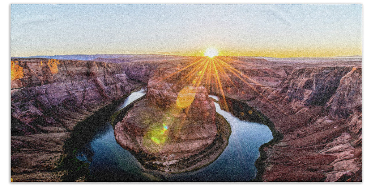 Landscape Hand Towel featuring the photograph Horse shoe bend - Sunset by Hisao Mogi