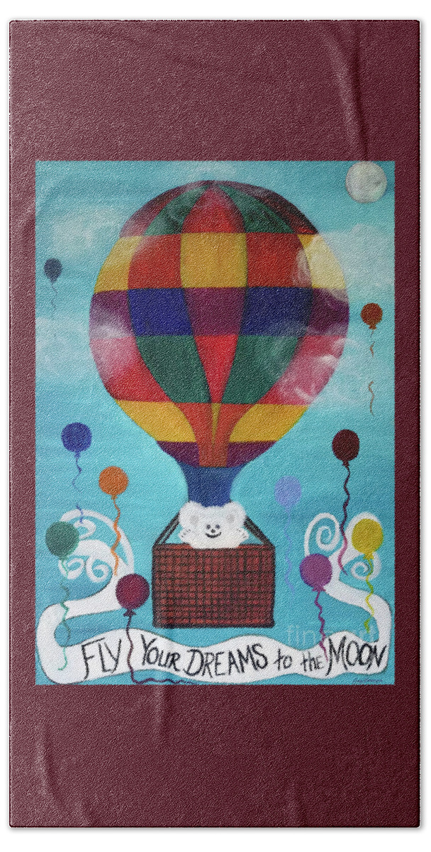Hot Air Balloon Bath Towel featuring the painting Hot Bear Balloon by Artist Linda Marie