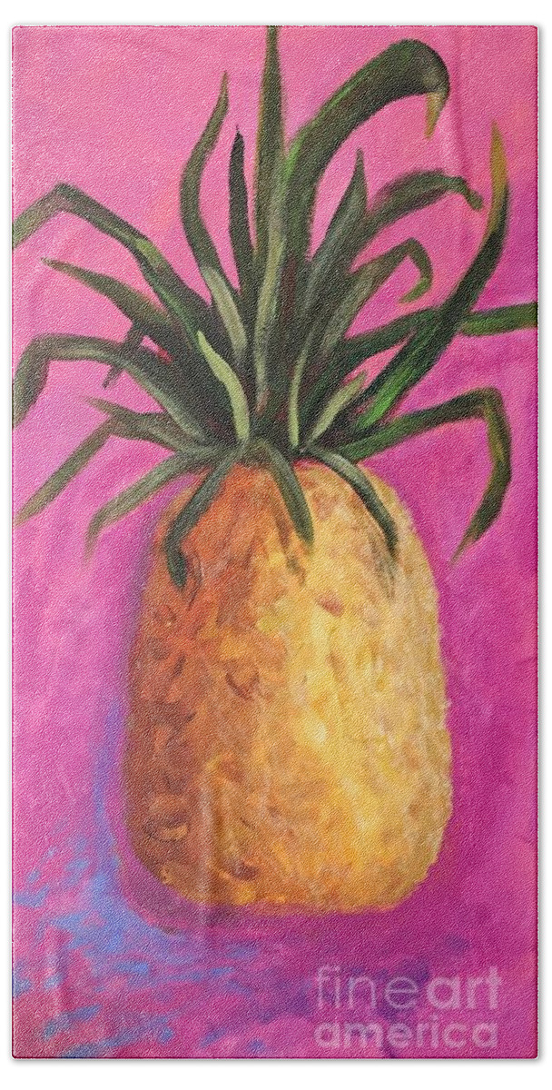 Pineapple Bath Towel featuring the painting Hot Pink Pineapple by Patricia Piffath