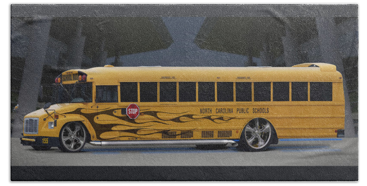 Hot Rod Hand Towel featuring the photograph Hot Rod School Bus by Mike McGlothlen