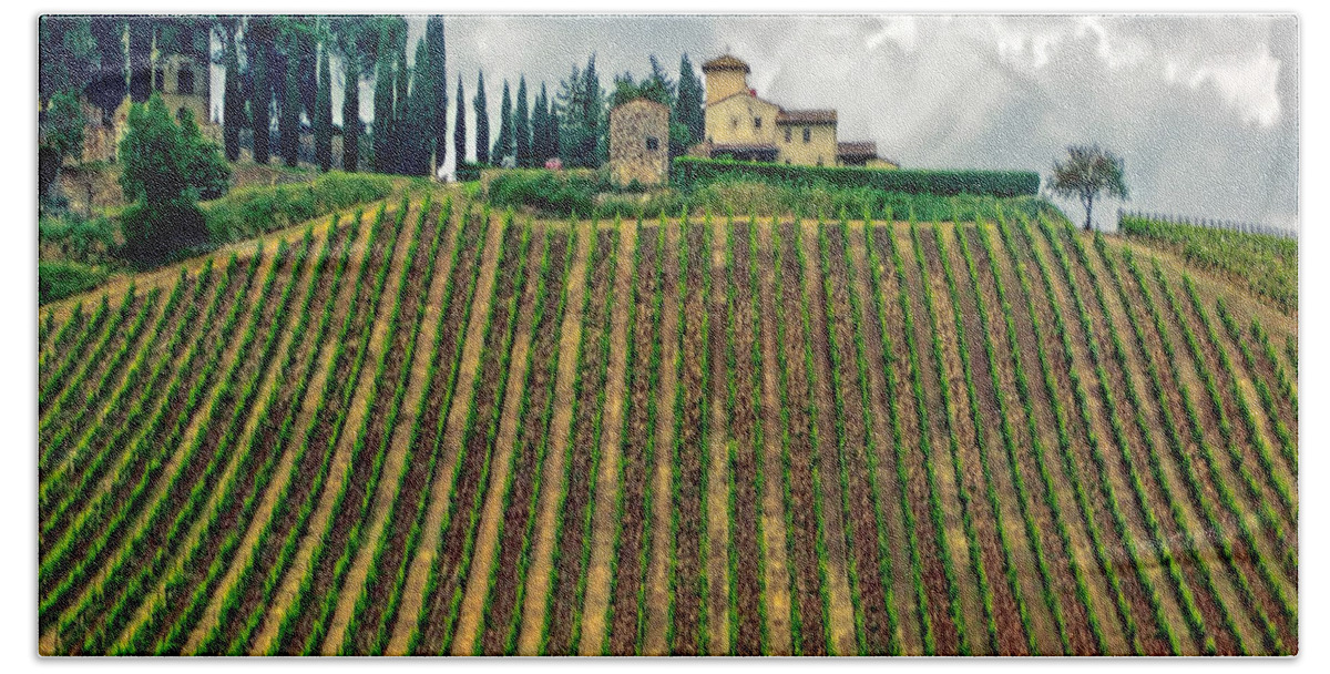 Italy Hand Towel featuring the photograph House on a Hill-Tuscany by Jennie Breeze