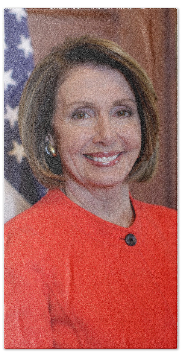 Speakers Of The United States House Of Representatives Bath Towel featuring the painting House Speaker Nancy Pelosi of California by Celestial Images