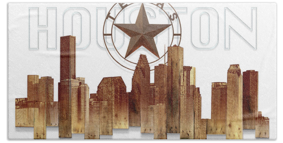 Houston Texas Skyline Artwork By Doug Kreuger Bath Towel featuring the painting Houston Texas Skyline by Doug Kreuger
