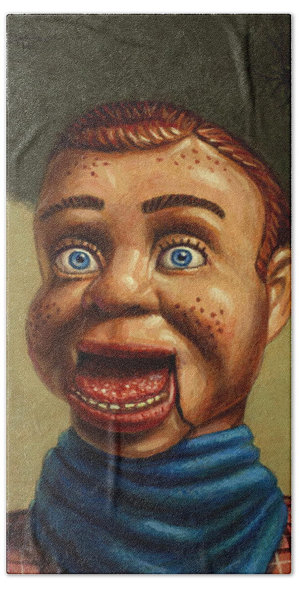 Howdy Doody Hand Towel featuring the painting Howdy Doody dodged a bullet by James W Johnson