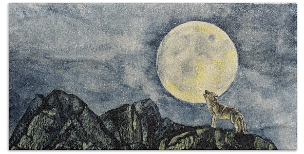 Linda Brody Hand Towel featuring the painting Howling Wolf by Linda Brody