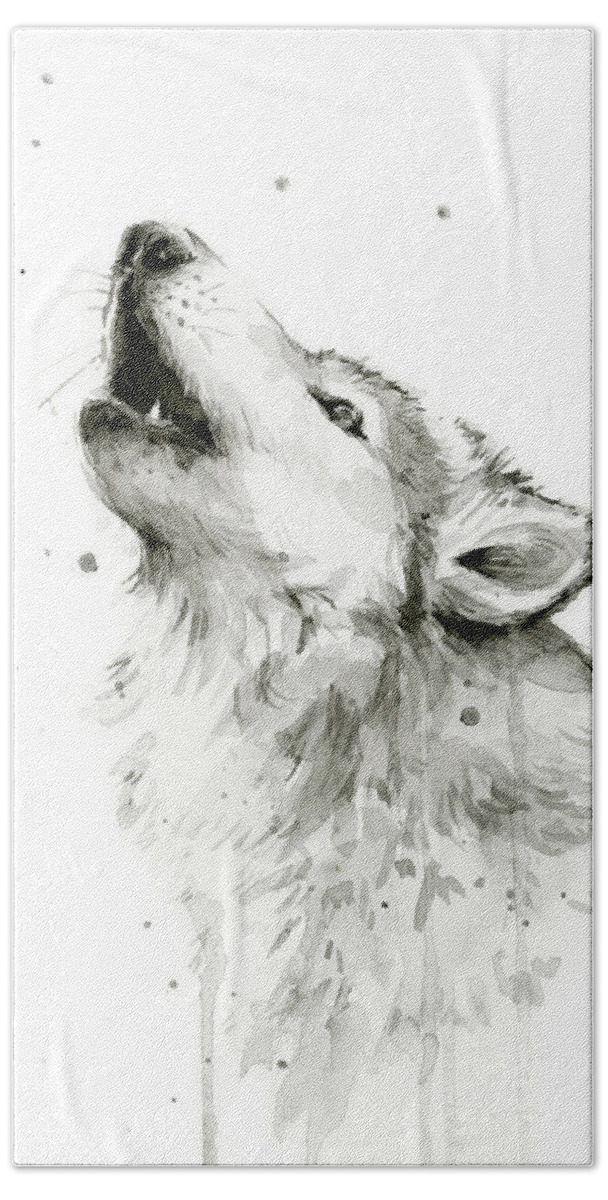 Watercolor Hand Towel featuring the painting Howling Wolf Watercolor by Olga Shvartsur