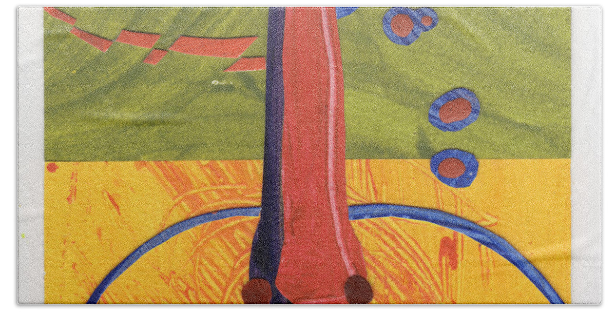 Abstract Hand Towel featuring the painting Hu Face 4 by Petra Rau
