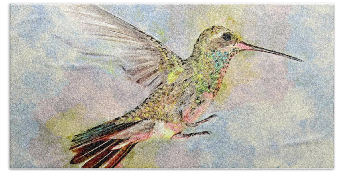 Hummingbird Hand Towel featuring the mixed media Humdinger Too by Dave Lee