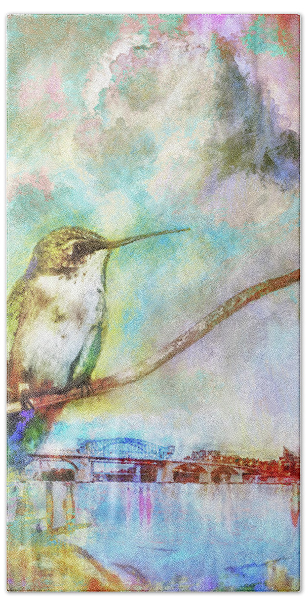 Chattanooga Hand Towel featuring the photograph Hummingbird By The Chattanooga Riverfront by Steven Llorca