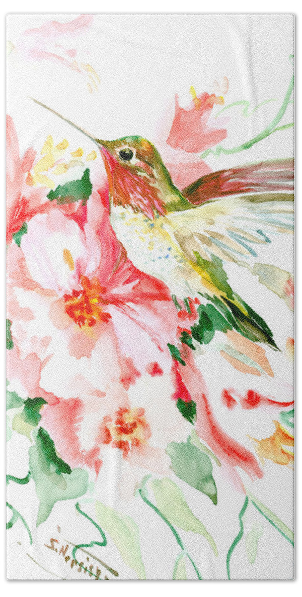 Hummingbird Hand Towel featuring the painting Hummingbird Hawaii by Suren Nersisyan