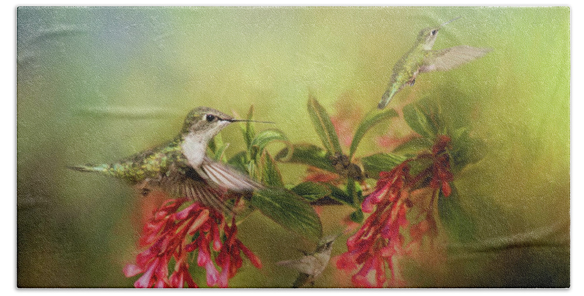 Humming Birds Hand Towel featuring the photograph Hummingbird Paradise by Pam Holdsworth