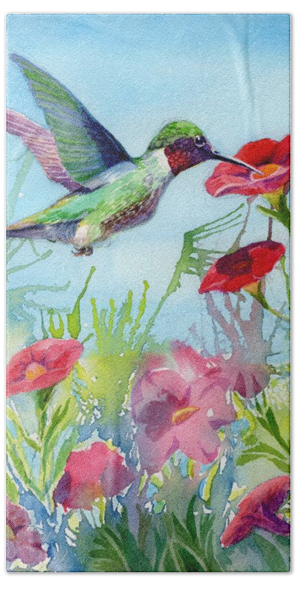  Hand Towel featuring the painting Hummingbird by Ping Yan