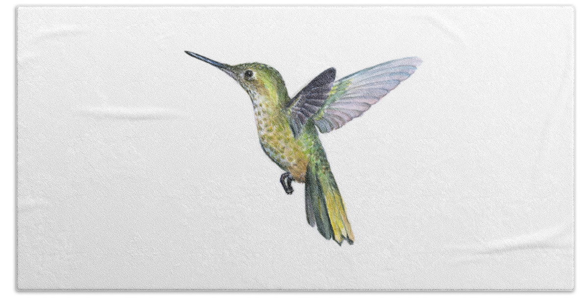 Hummingbird Hand Towel featuring the painting Hummingbird Watercolor Illustration by Olga Shvartsur