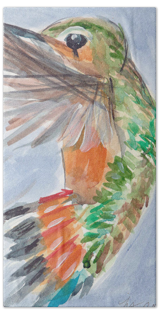 Hummingbird Hand Towel featuring the painting Hummingbird87 by Loretta Nash