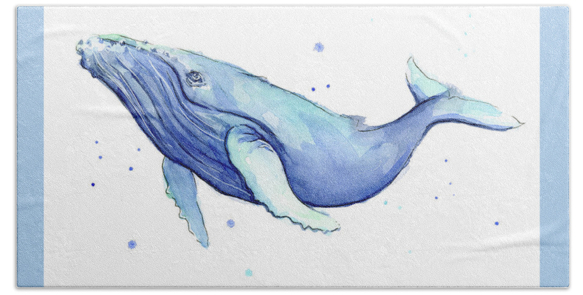 Whale Hand Towel featuring the painting Humpback Whale Watercolor by Olga Shvartsur