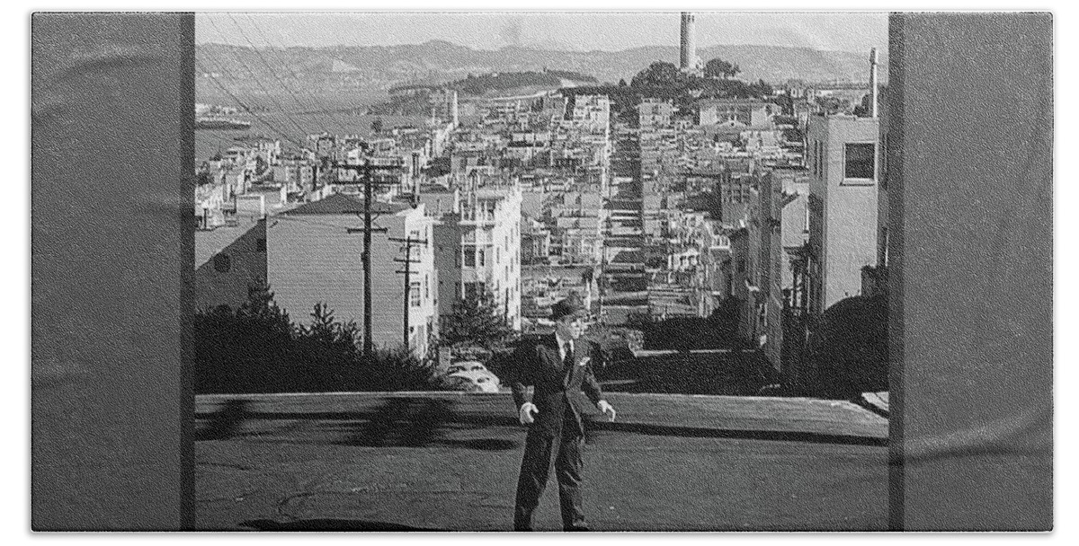 Humphrey Bogart Film Noir Dark Passage Telegraph Hill And Coit Tower San Francisco 1947 Bath Towel featuring the photograph Humphrey Bogart film noir Dark Passage Telegraph Hill and Coit Tower San Francisco 1947 by David Lee Guss