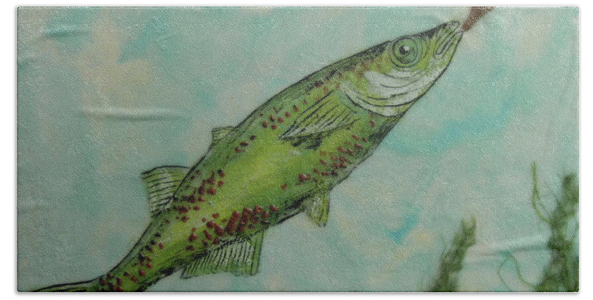 .fish Bath Towel featuring the painting Hungry by Terry Honstead