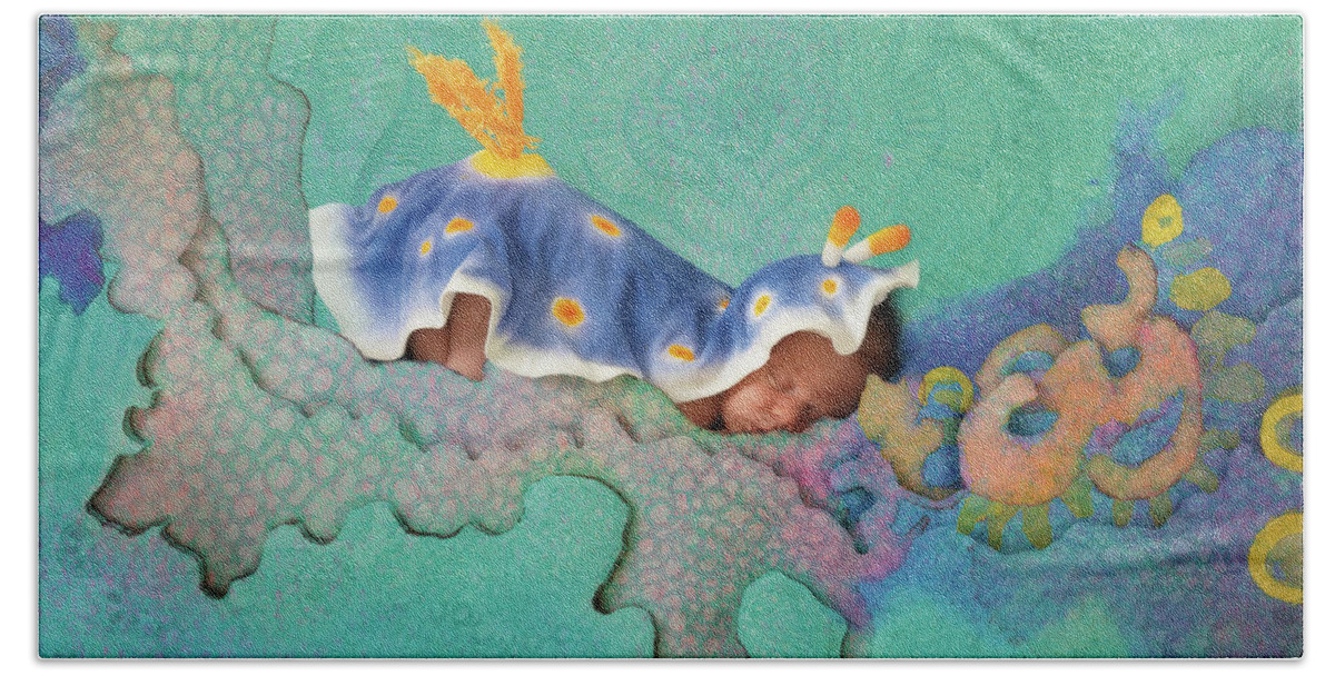 Under The Sea Hand Towel featuring the photograph Hunter as a Nudibranch by Anne Geddes