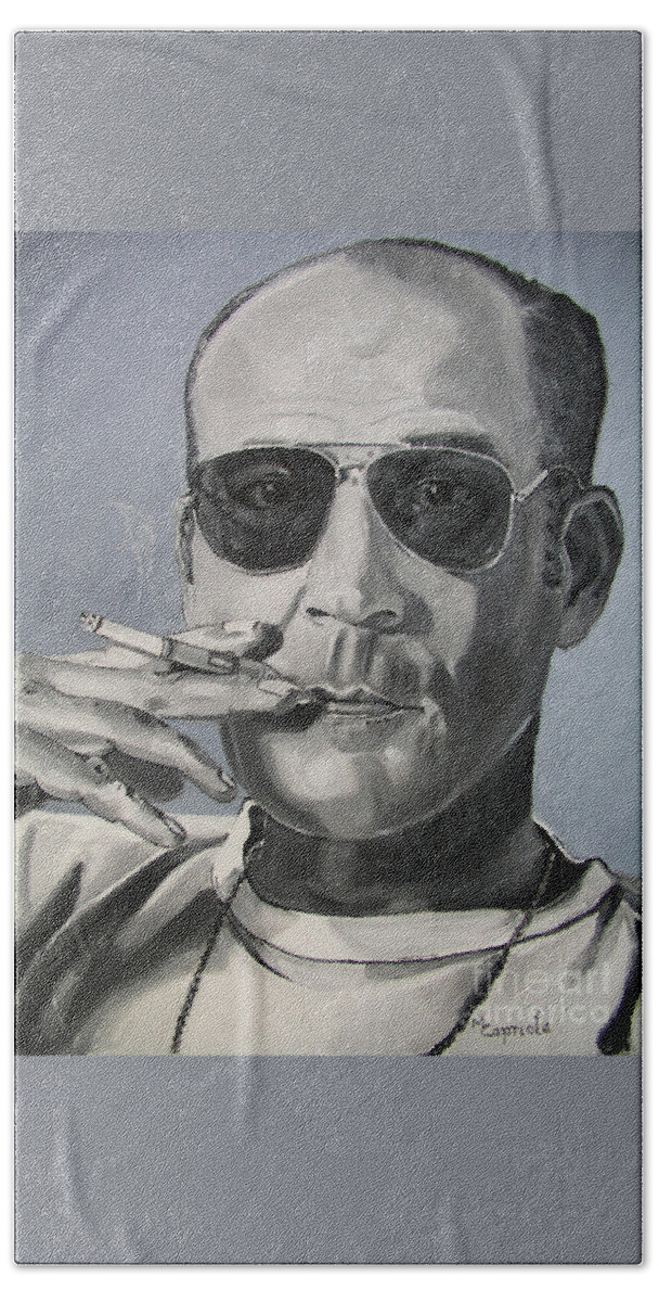 Hunter Thompson Bath Towel featuring the painting Hunter Thompson by Mary Capriole