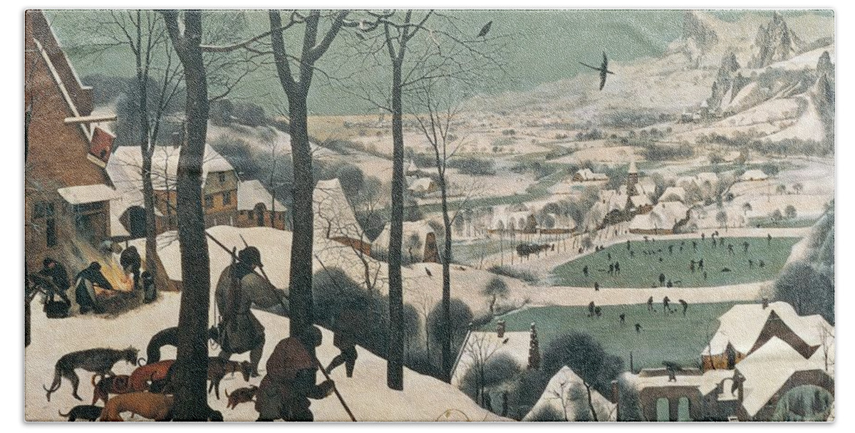 Hunters Hand Towel featuring the painting Hunters in the Snow by Pieter the Elder Bruegel