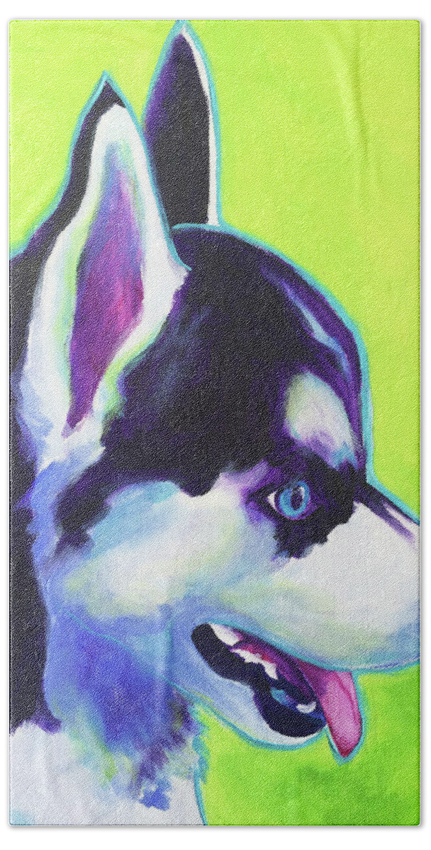 Pet Hand Towel featuring the painting Husky - Puppy by Dawg Painter
