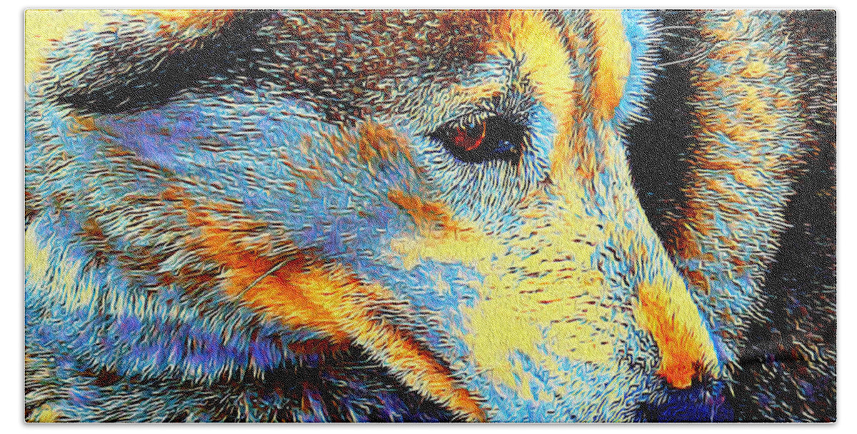 Dogs Hand Towel featuring the digital art Husky Up Close by DB Hayes