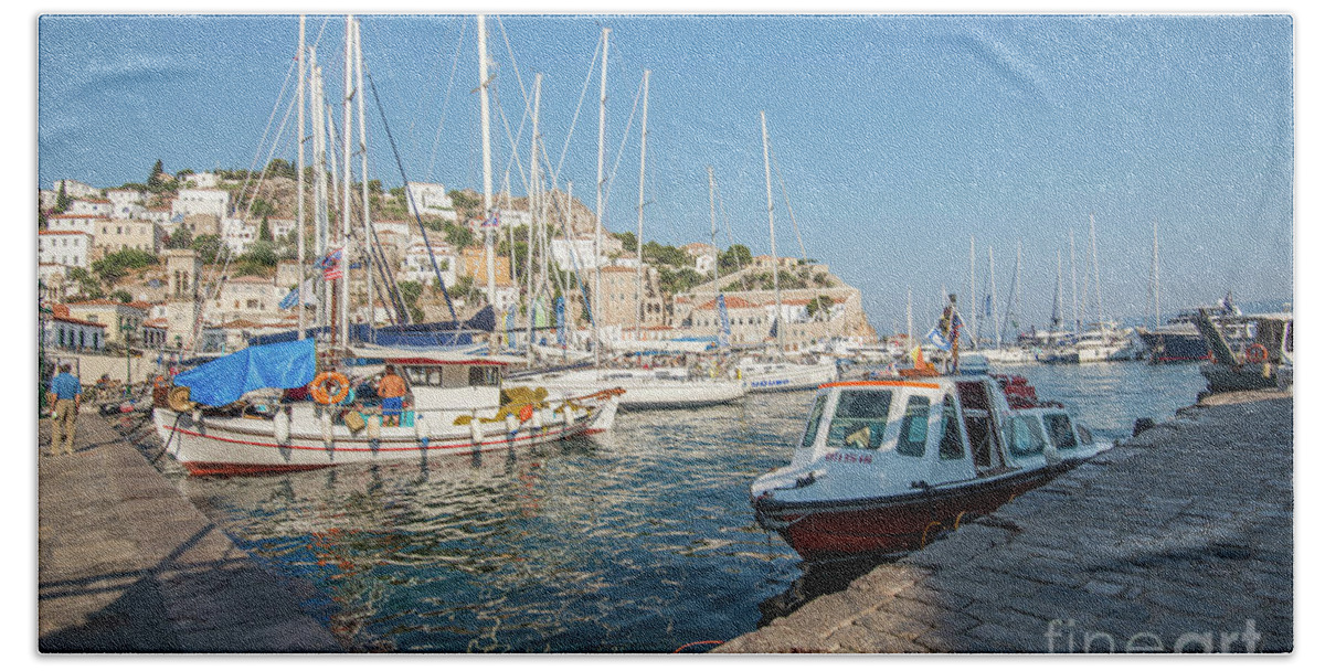Aegis Bath Towel featuring the photograph Hydra habour by Hannes Cmarits