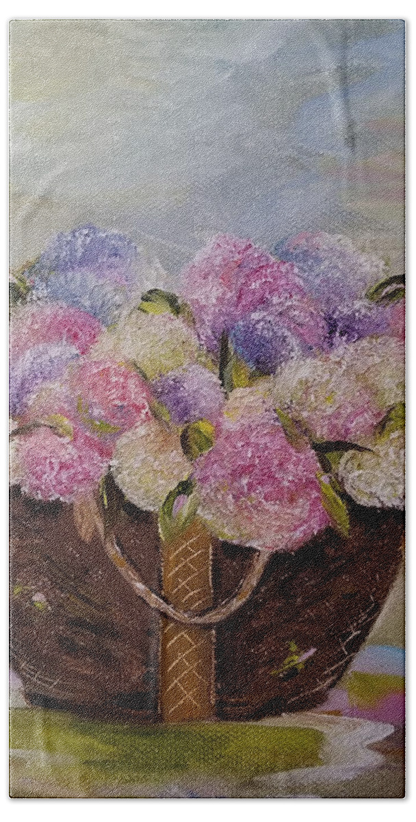 Hydrangea Bath Towel featuring the painting Hydrangea Puddles by Judith Rhue