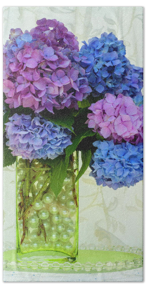 Jigsaw Hand Towel featuring the photograph Hydrangeas and Pearls by Carole Gordon