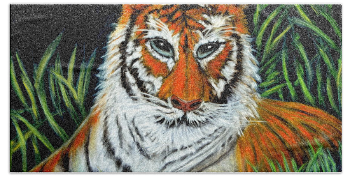 Tiger Hand Towel featuring the pastel I A M by Antonia Citrino