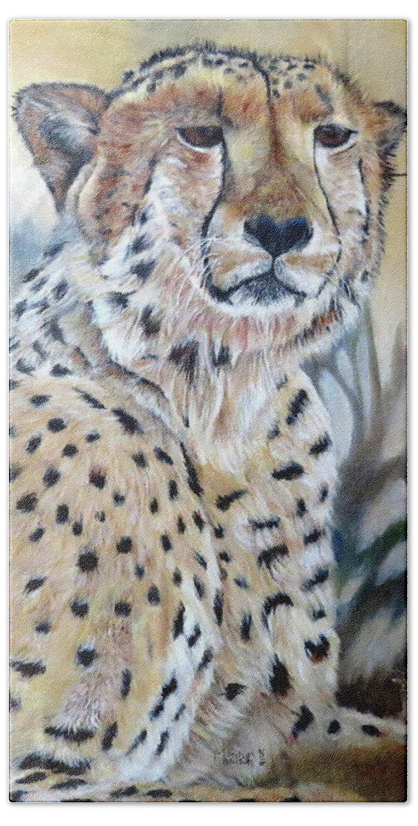 Cheetah Hand Towel featuring the painting I am Cheetah 2 by Marilyn McNish
