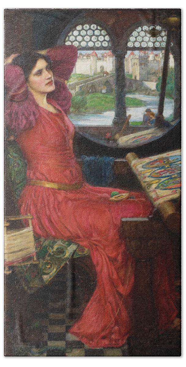 Pre-raphaelite Hand Towel featuring the painting I am Half sick of Shadows said the Lady of Shalott by John William Waterhouse