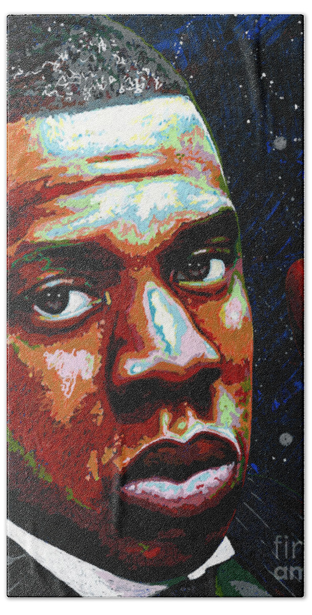 Shawn Corey Carter Bath Towel featuring the painting I am Jay Z by Maria Arango