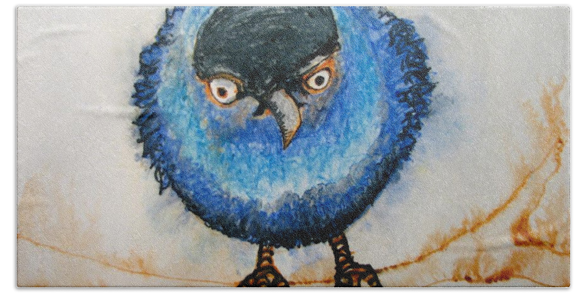 Birds Hand Towel featuring the painting I am not going to take it anymore. by Patricia Arroyo