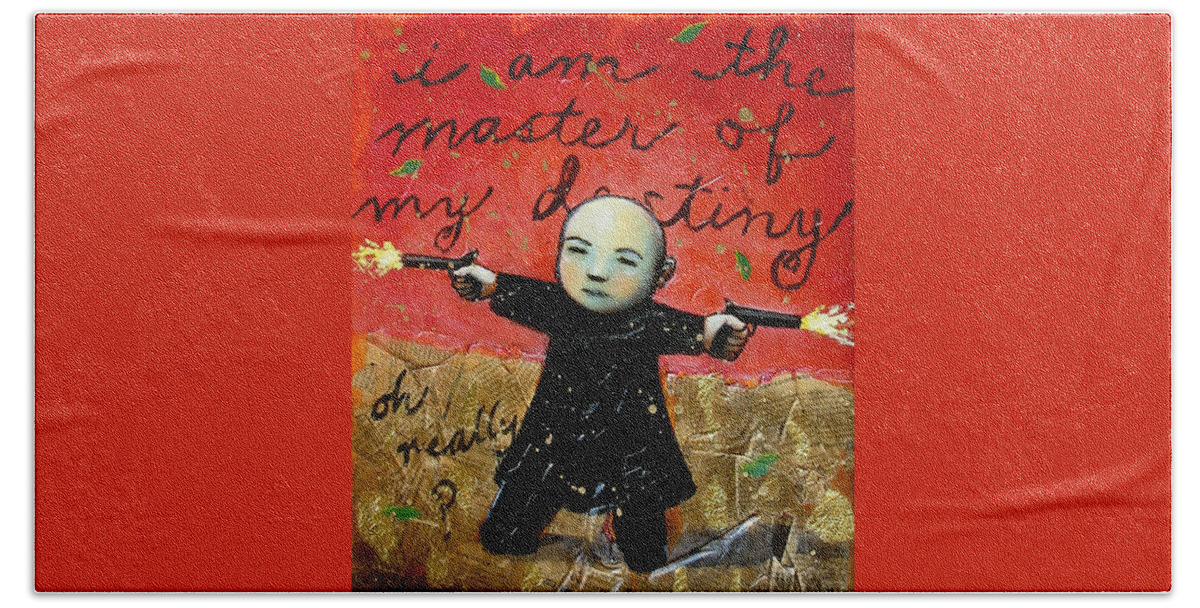 Funny Hand Towel featuring the painting I Am the Master of My Destiny by Pauline Lim