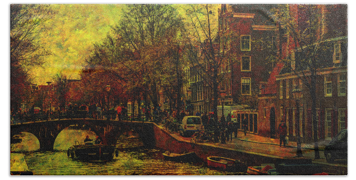Amsterdam Bath Towel featuring the photograph I Amsterdam. Vintage Amsterdam In Golden Light by Jenny Rainbow 