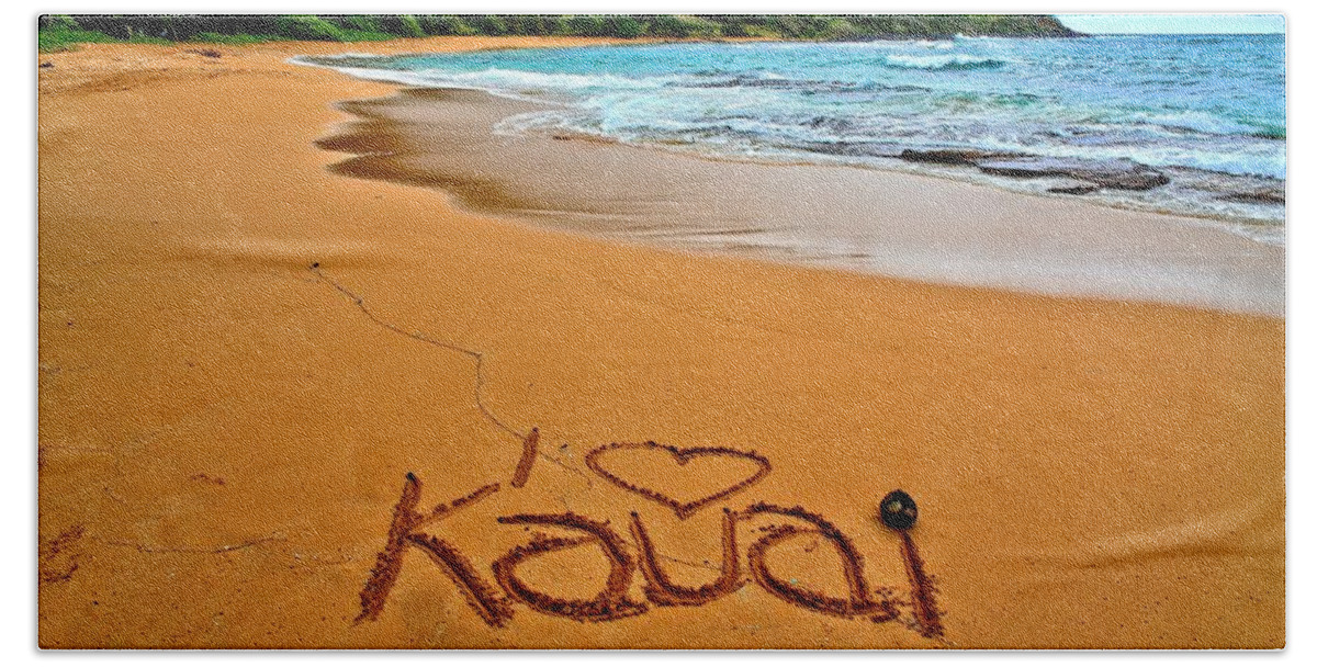 Beach Hand Towel featuring the photograph I Love Kauai by DJ Florek